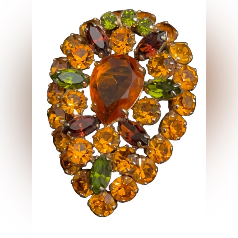 Vintage 1950s Sherman Crystal Amber hues brown green sparkle brooch